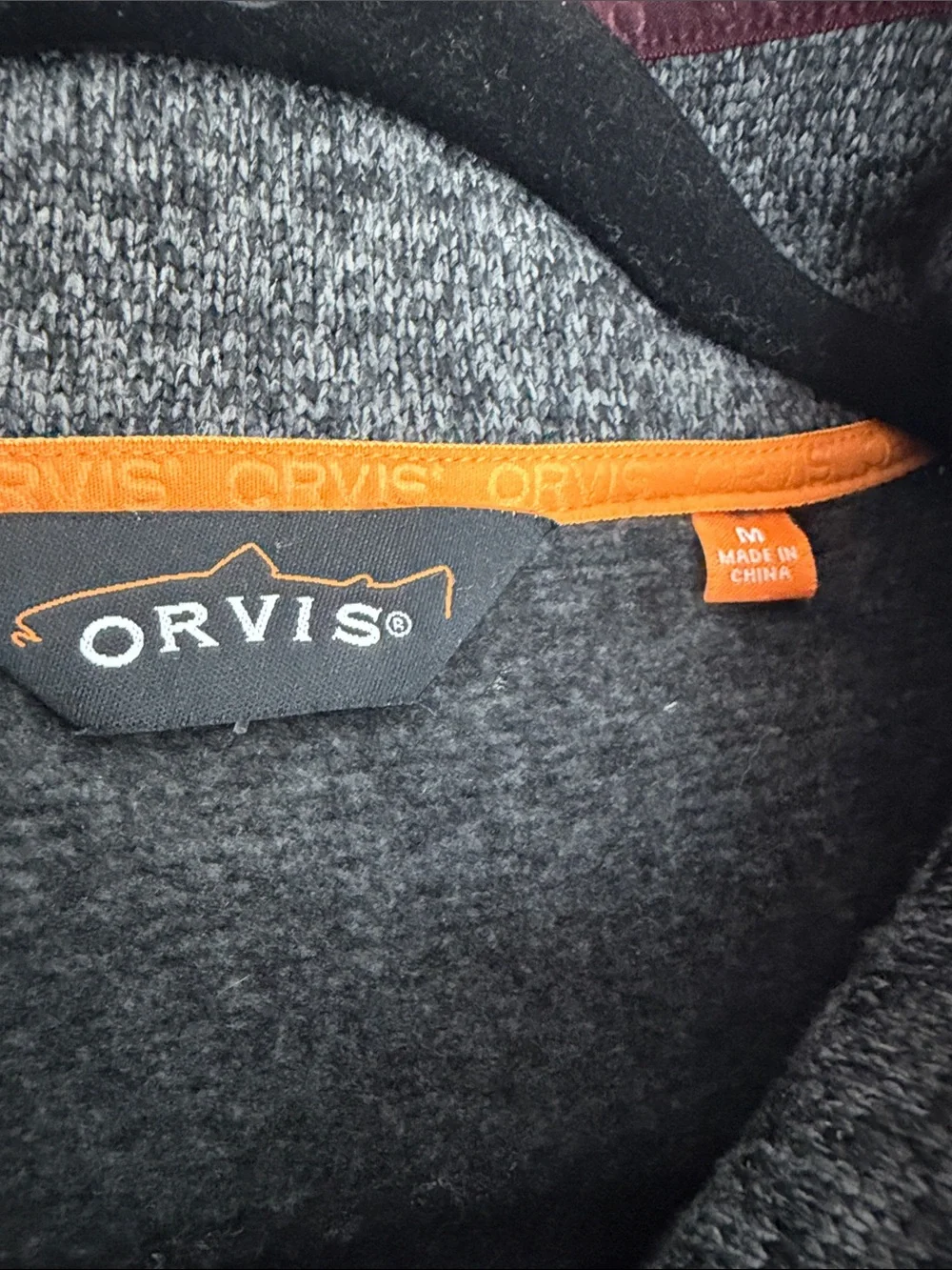 Orvis Gray and Burgundy Quarter-Zip Knit Pullover